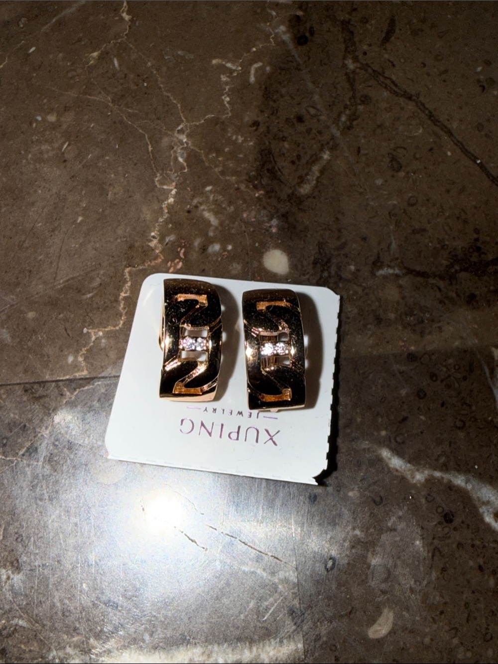 Ping Gold Curved Huggie Earrings with Crystal Inset